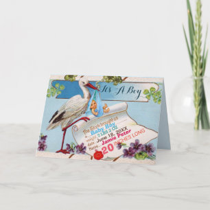 STORK,SHAMROCKS BOY BABY SHOWER誕生統計 招待状
