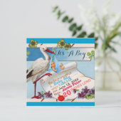 STORK,SHAMROCKS BOY BABY SHOWER誕生統計 招待状 (スタンド正面)