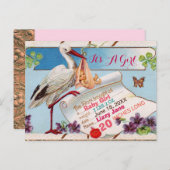 STORK,SHAMROCKS GiRL赤ちゃんシャワー誕生統計 インビテーションポストカード (正面/裏面)