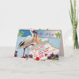 STORK,SHAMROCKS GiRL赤ちゃんシャワー誕生統計 招待状