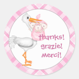 Stork & Triplet Girls Thanks You ラウンドシール