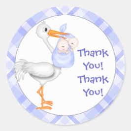 Stork & Twin Boys Thank You ラウンドシール