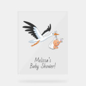 Stork's 運 Aベビーが自撮り赤ちゃんシャワーを浴びる アクリルサイン (正面)