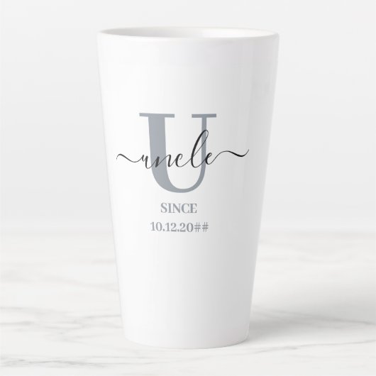 Storm BlueのUncle Elegant Script Letter Uモノグラム カフェラテマグ (正面)