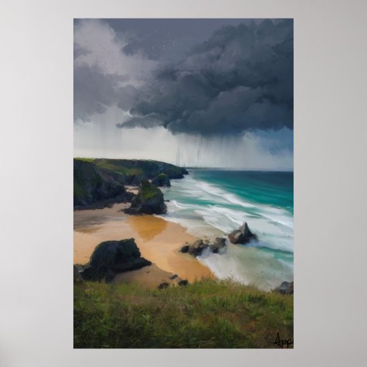 Storm clouds over coastal Cornwall ポスター (正面)