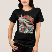 Storm Dragon with Sakura and Waves トライブレンドＴシャツ (正面)