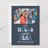 Storm Glow Hello New Year Blue Retro Photo シーズンカード (正面)