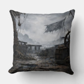 Storm Residue — Pirate Ship Aftermath Throw Pillow クッション (正面)