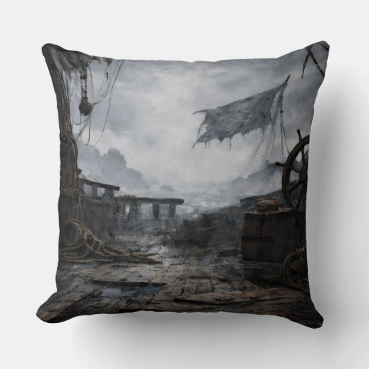 Storm Residue — Pirate Ship Aftermath Throw Pillow クッション (正面)