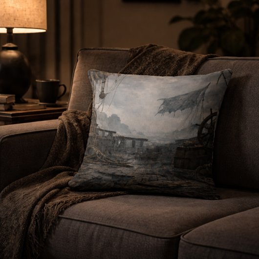 Storm Residue — Pirate Ship Aftermath Throw Pillow クッション