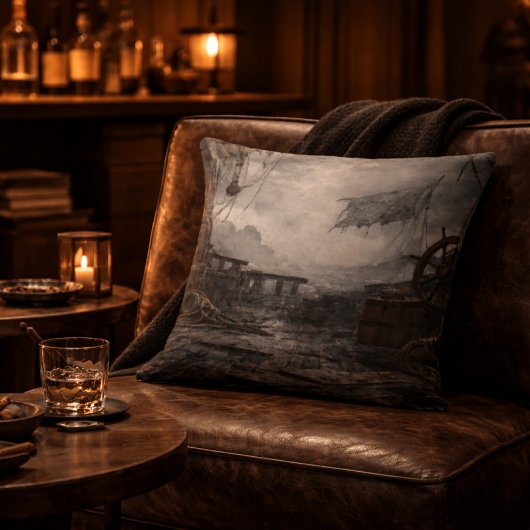 Storm Residue — Pirate Ship Aftermath Throw Pillow クッション