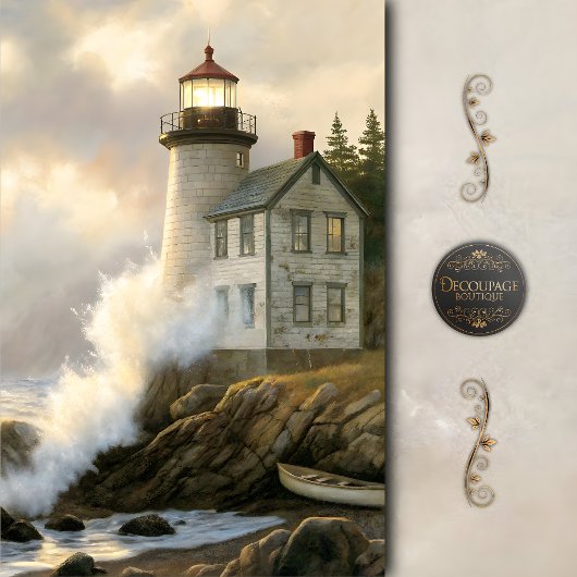 Stormlit Lighthouse By The Sea Decoupage 薄葉紙
