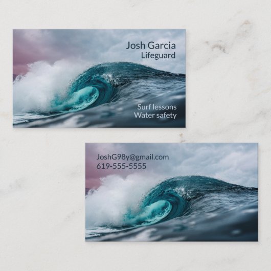 Stormyティール（緑がかった色）ブルー海ウェーブライフガードサーフレッスン 名刺 (正面/裏面)