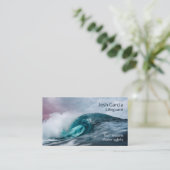 Stormyティール(緑がかった色)ブルー海ウェーブライフガードサーフレッスン 名刺 (スタンド正面)