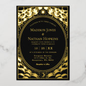 Stormy金ゴールドエレガントタロットカー結婚ド 箔招待状 (正面)