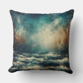 Stormy Blue Ocean Old Photograph クッション