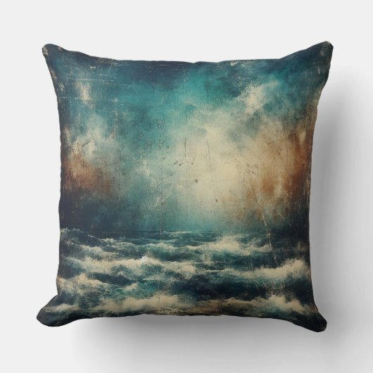Stormy Blue Ocean Old Photograph クッション (正面)