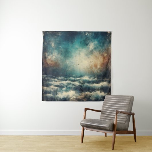 Stormy Blue Ocean Old Photograph タペストリー (インサイチュ)