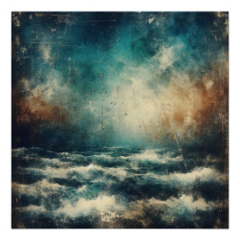 Stormy Blue Ocean Old Photograph ポスター