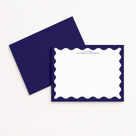 Stormy Blue Wavy Frame Note Card 招待状