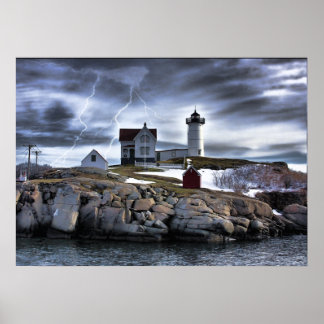 Stormy Cape Neddick "Nubble"灯台York, ME ポスター