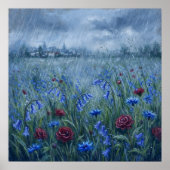 Stormy Flower Field - Pastel Painting Style Art ポスター (正面)
