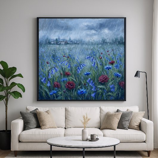 Stormy Flower Field - Pastel Painting Style Art ポスター