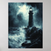 Stormy Light house at Night – 木炭アート ポスター (正面)