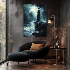 Stormy Light house at Night – 木炭アート ポスター