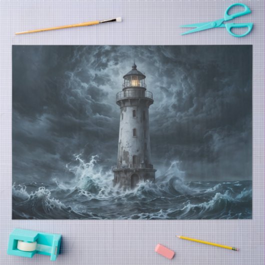 Stormy Lighthouse Ocean Decoupage 薄葉紙 (クラフト)