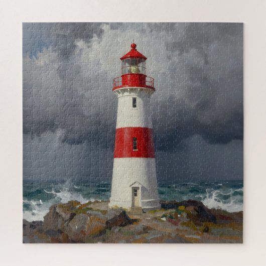 Stormy Red Lighthouse Coastal  ジグソーパズル (縦)