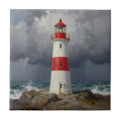 Stormy Red Lighthouse Coastal  タイル (正面)