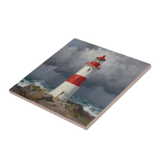 Stormy Red Lighthouse Coastal  タイル (側面)