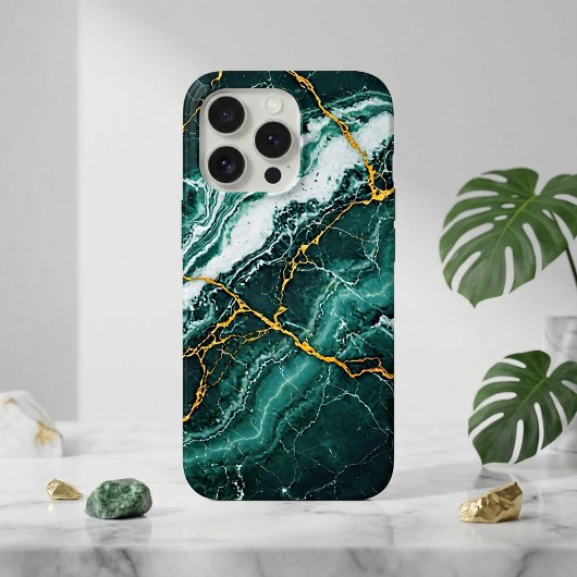 Stormy Sea Green Marble & Gold Cracks iPhoneケース