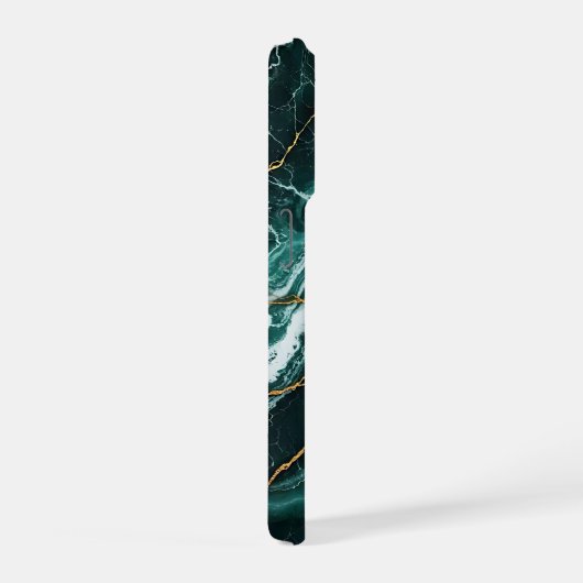 Stormy Sea Green Marble & Gold Cracks iPhoneケース (右側面)
