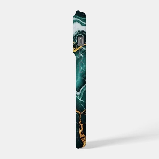 Stormy Sea Green Marble & Gold Cracks iPhoneケース (左側面)