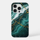 Stormy Sea Green Marble & Gold Cracks iPhoneケース (裏面)