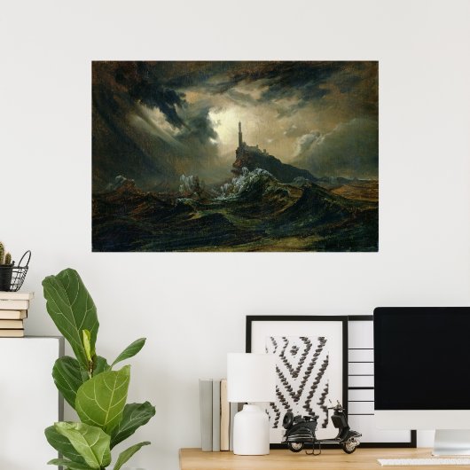 Stormy sea with Lighthouse ポスター (ホームオフィス)