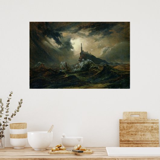 Stormy sea with Lighthouse ポスター (キッチン)