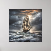 Stormy Seas -海で劇的な帆船 キャンバスプリント (正面)