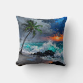 Stormy Serenity:Rain and Wind on a Beach at Sunset クッション (正面)