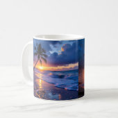 Stormy Sunset Beach Canvas Print | Lone Palm Drama コーヒーマグカップ (正面左)