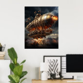 Stormy Voyage: Epic Steampunk Zeppelin ポスター (ホームオフィス)