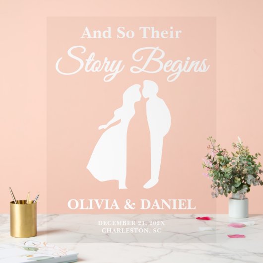 Story Begins Editable Wedding Welcome アクリルサイン (ウェディング)