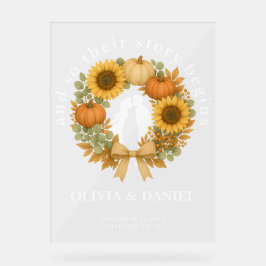 Story Begins Pumpkin Wreath Autumn Wedding Welcome アクリルサイン
