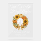 Story Begins Pumpkin Wreath Fall Wedding Welcome アクリルサイン (正面)