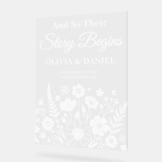 Story Begins Wildflower Wedding Welcome アクリルサイン (傾斜)