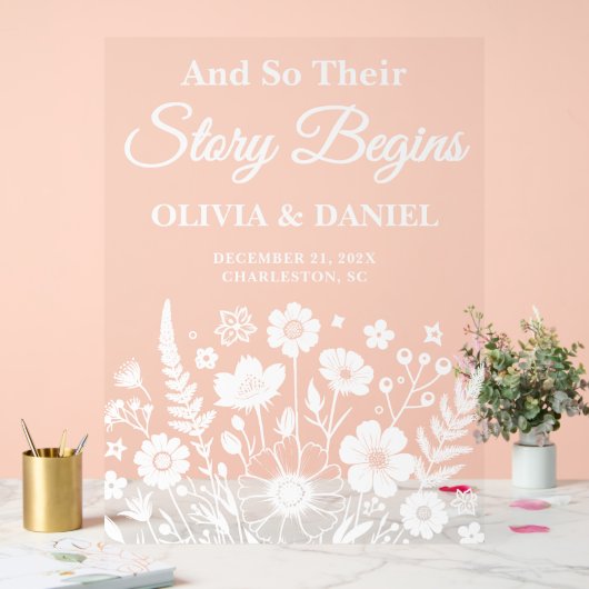 Story Begins Wildflower Wedding Welcome アクリルサイン (ウェディング)