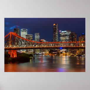 Story bridge dusk Brisbane city skyline Australia ポスター