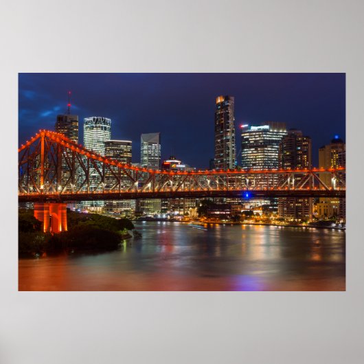 Story bridge dusk Brisbane city skyline Australia ポスター (正面)